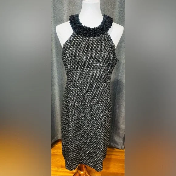 INC International Concepts Black and Gold Tweed Dress with Beaded Collar