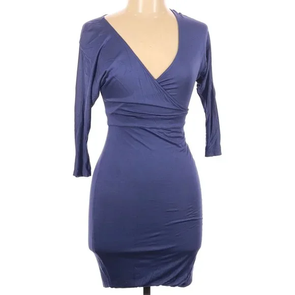 H&M Stormy Blue Wrap Front Bodycon Dress | Size 6