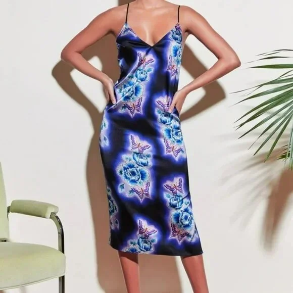 Fleur Du Mal Butterfly Silk Slip Dress