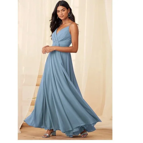 Lulus All About Love Slate Blue Maxi Dress Size Small NWOT