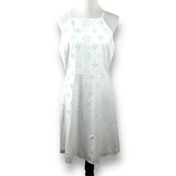 Loft Women's‎ Size 10 Square Neck Eyelet Lace White Mini Dress 100% Cotton New