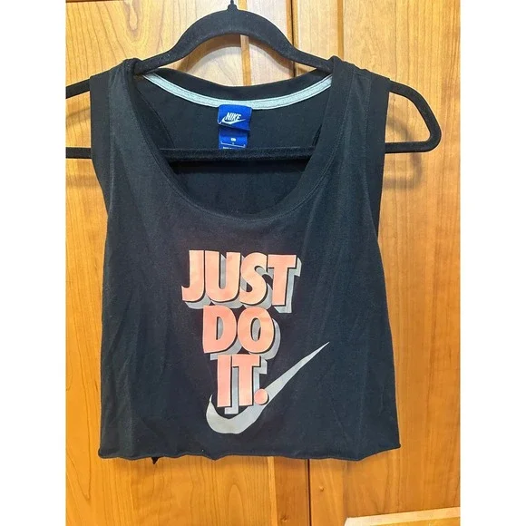 Nike Just Do It Graphic Tank Top Womens Large Black Orange Swoosh Cropped Muscle