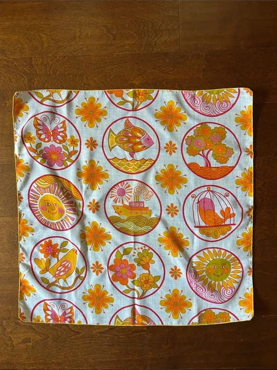 Vintage 60s Style Square Scarf with the Most Adorable Collection of Images