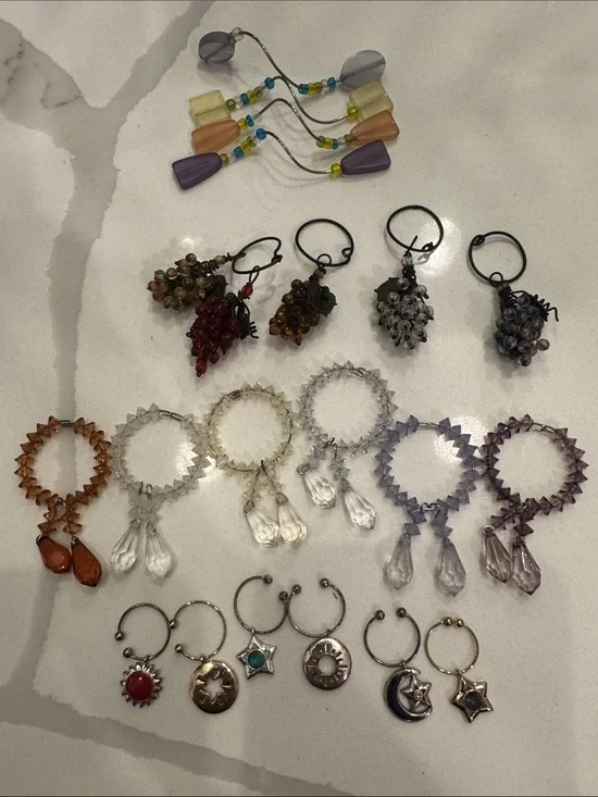 Assorted Beaded and Crystal Hoop Wine Glass Charms Multicolor Set