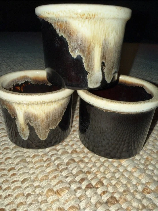 Drip-Glaze Ceramic Ramekins Set - Brown and Cream