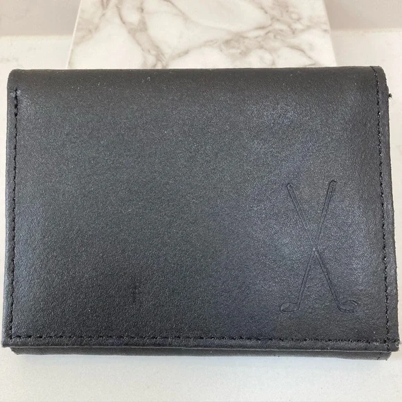 Black Split Leather Trifold Wallet with Embossed Golf Clubs - NWOT