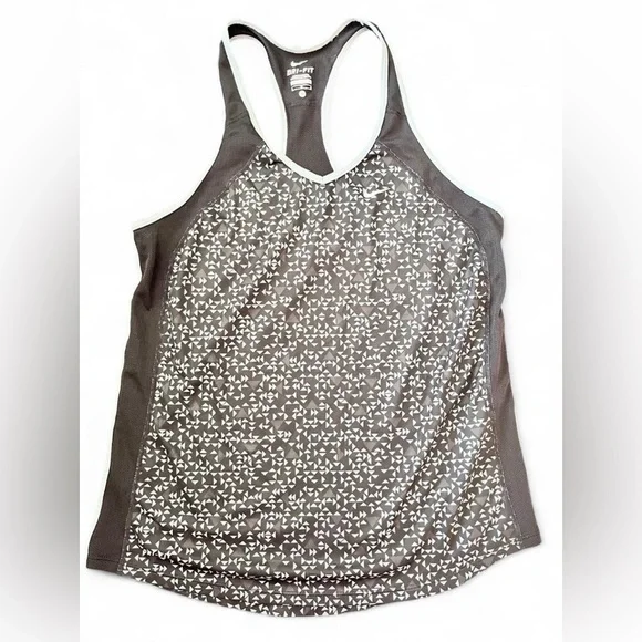 Nike Women's Black and White Patterned Tank Top Size Medium