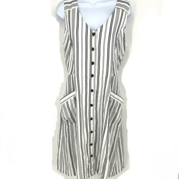 LOFT Outlet Womens White stripe Lined Pocket Button Dress Size 8 NEW with Tags