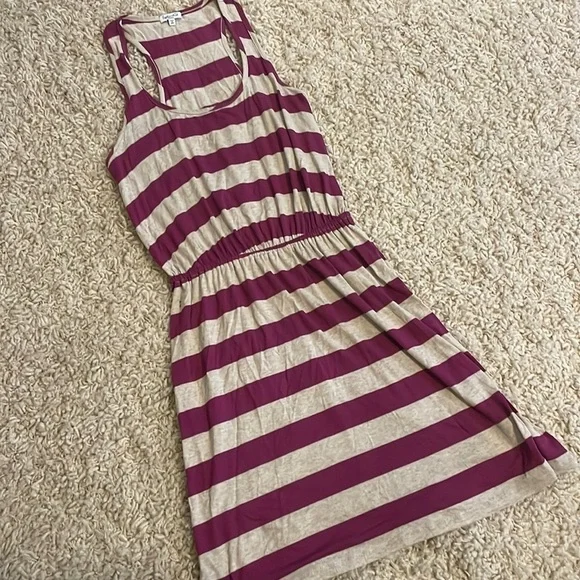 Splendid Maroon & Cream Stripe Racerback Sleeveless Short Dress Size Small