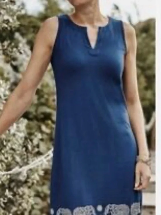 J. Jill Women’s Elephant Walk Sleeveless Dress Navy Blue Size Small