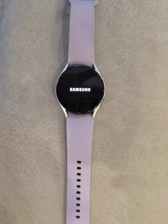 Samsung Smartwatch with Light Purple Silicone Band and Silver Case
