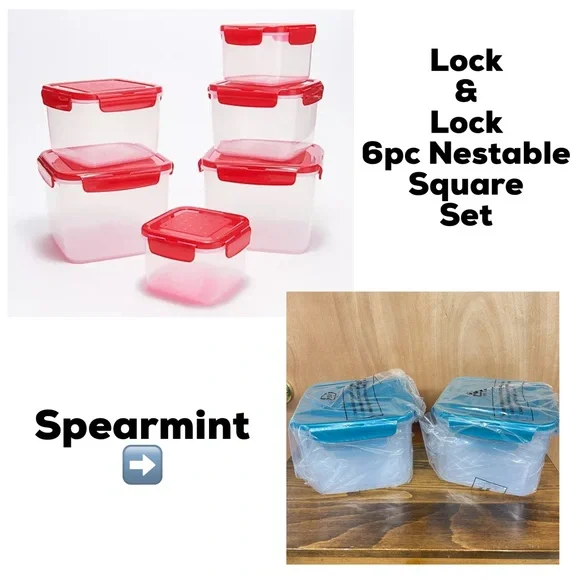 Lock & Lock 6pc Nestable Square Set Spearmint NIB