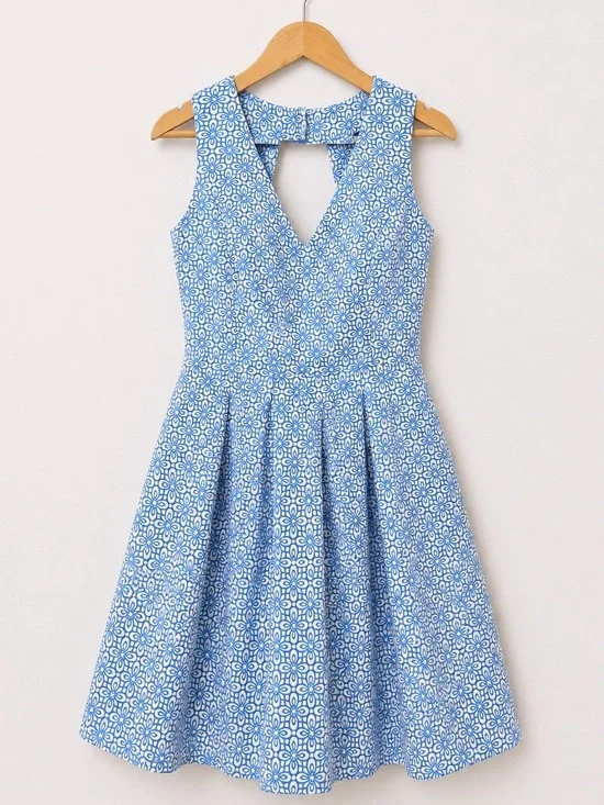 Banana Republic Blue White Fit & Flare Jacquard Dress Size 4 Sleeveless