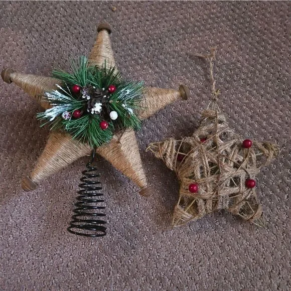 Primitive tree topper star and star ornament