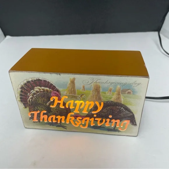 Happy Thanksgiving Light-Up wooden‎ box with cord and switch Holidays decoration
