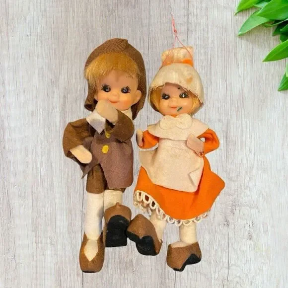 Rare Vintage Elf Thanksgiving Pilgrims  Made in Japan