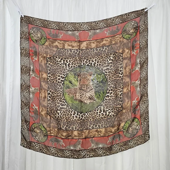 Vintage Leopard Print And Photo 100% Silk Square Scarf - Unique