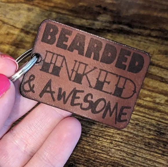 2 For $5 Item: Bearded Inked & Awesome Leather Keychain NEW!