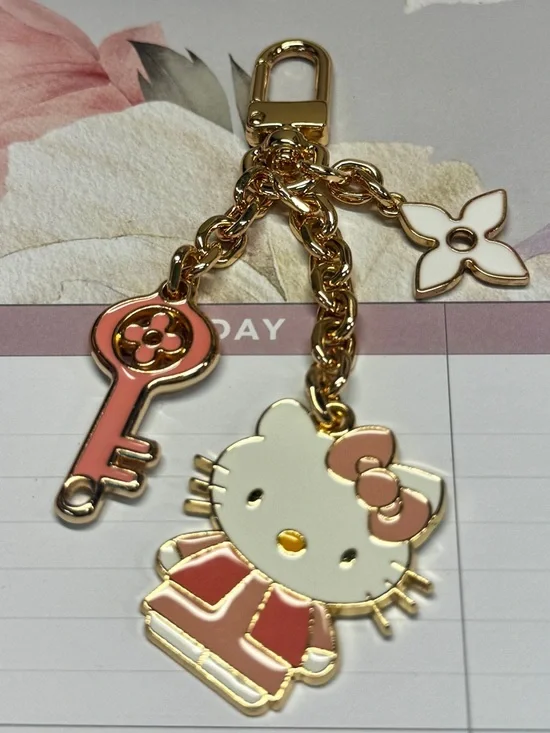 Hello Kitty Gold Pink White Keychain Charm