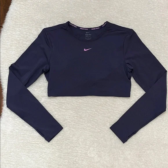 NIKE Pro Dri-FIT Long Sleeve Crop Top with Crisscross Logo Strap Details