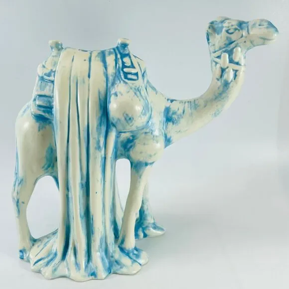 Holland Ceramic Nativity Camel Figurine 9in Blue White Vintage 1970s Creche