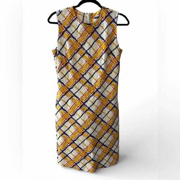 J McLaughlin Yellow and Blue Checkered Midi Dress