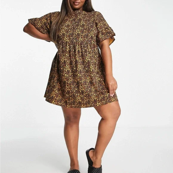 NWT ASOS River Island Plus‎ frill smock mini dress in light brown