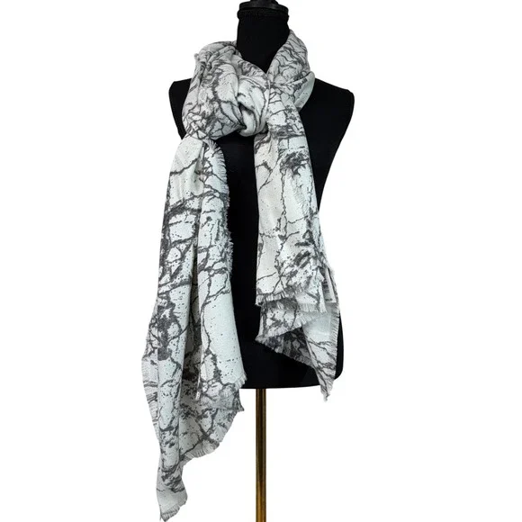 Landry White Marble Print Scarf‎ Wrap Shawl Lightweight Womens One Size
