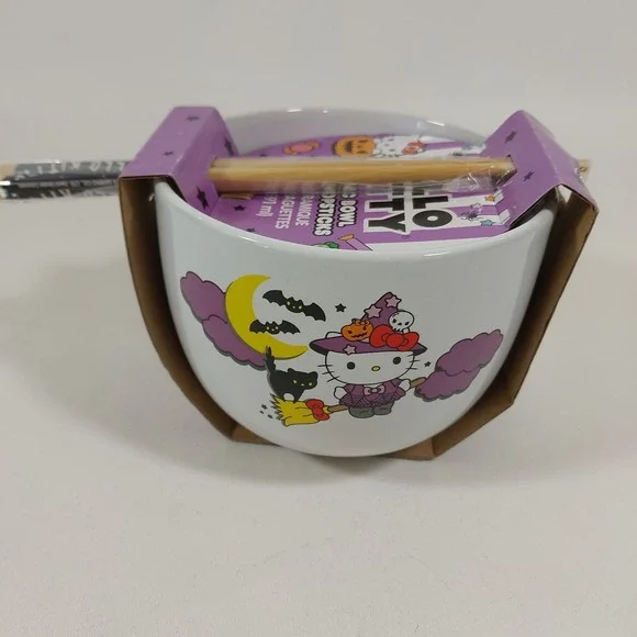 Hello Kitty Ceramic bowl With Chopsticks Halloween Large New Sanrio
