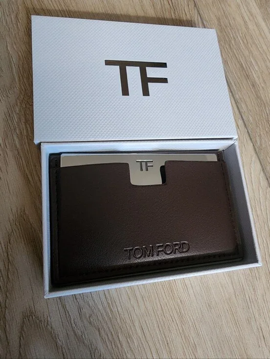 Tom Ford genuine card holder brown leather mirror case + Mirror New In Box