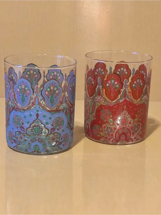 Set of 2 Double Old Fashioned Peacock Glasses