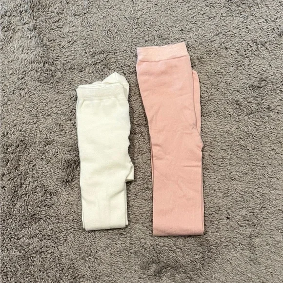 Pink and ivory thick tights girls 4-5T and 5-6T