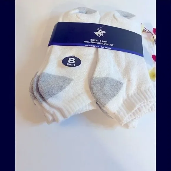 Beverly Hills Polo Club Boys 8 pair Low Cut Socks