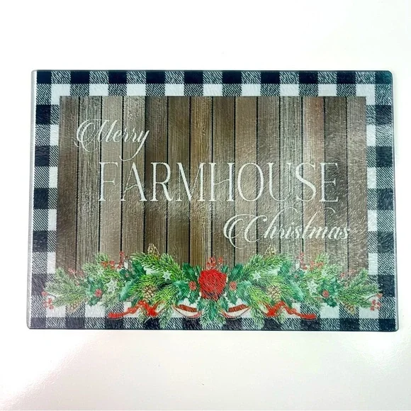 Farmhouse Merry Christmas Glass Cutting Board