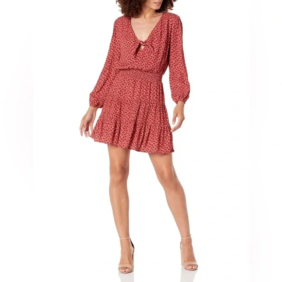 Paige Women's Sandee 3/4 Sleeve A-Line‎ Ruffle Hem Dress Papaya Multi Small