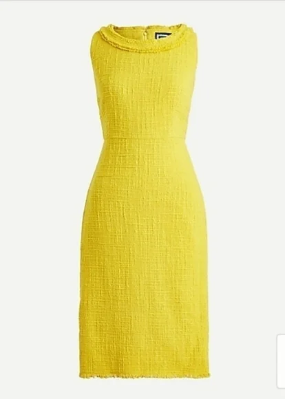 J Crew Yellow Sheath Dress In Texture Fringed Tweed