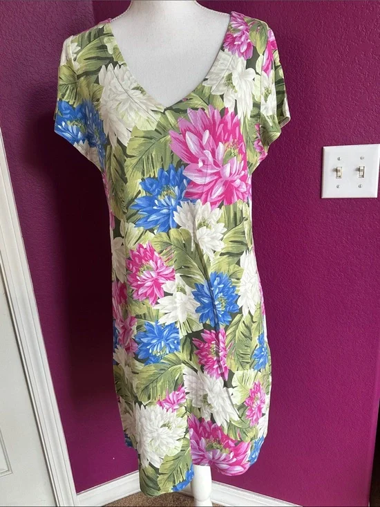 Tommy Bahama Floral V-Neck Mini Dress in Pink, Blue, White & Green