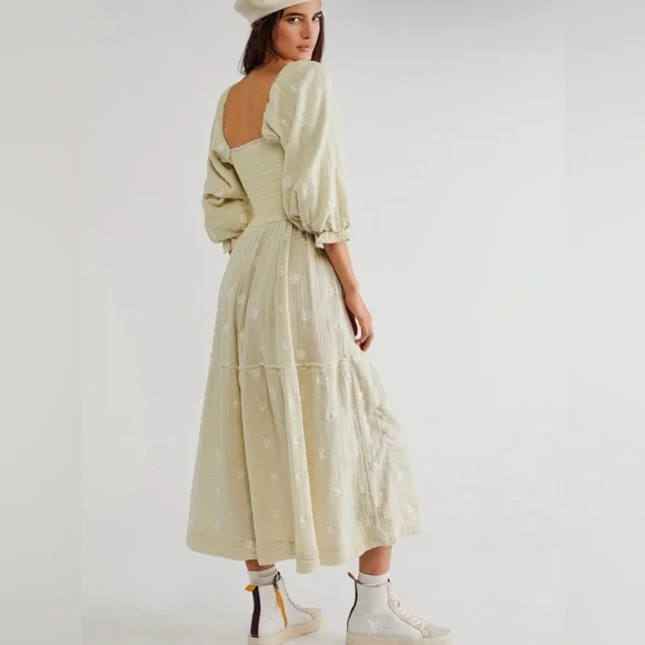 Free People | Dahlia Embroidered Maxi Dress In Soda Lime | Medium