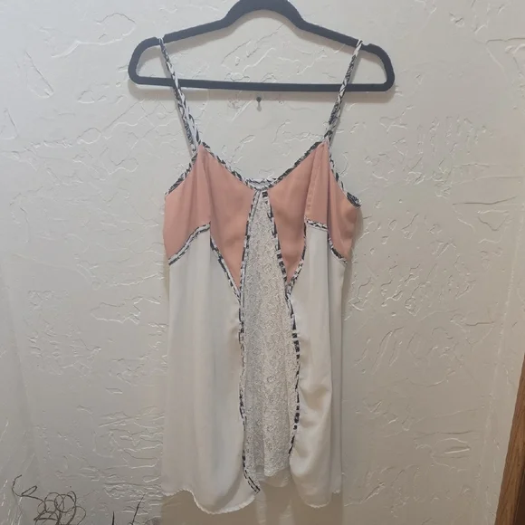 Jealous Tomato Pink and White Slip Dress Lace Detailing