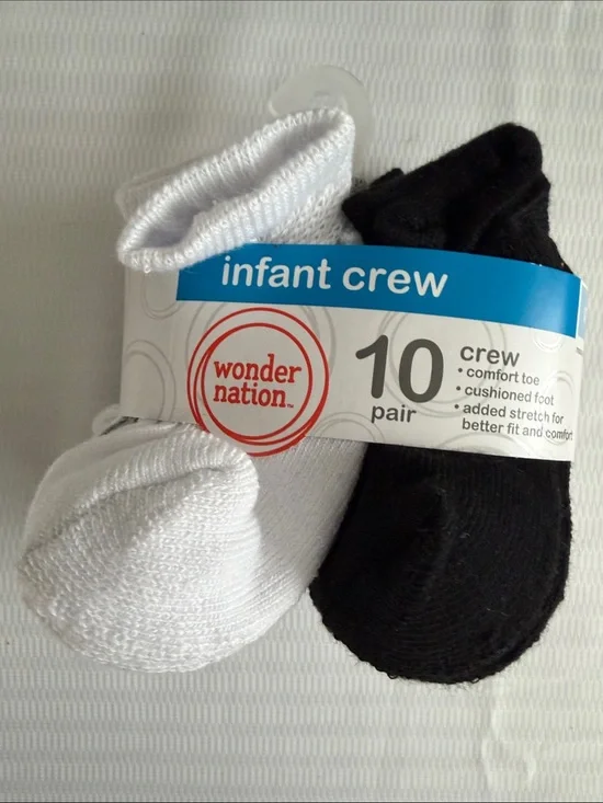 wonder nation Infant Crew Socks - White and Black (10 pairs)