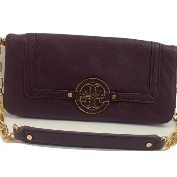Tory Burch Handbag Purple Purse Leather ShoulderBag Clutch Tote