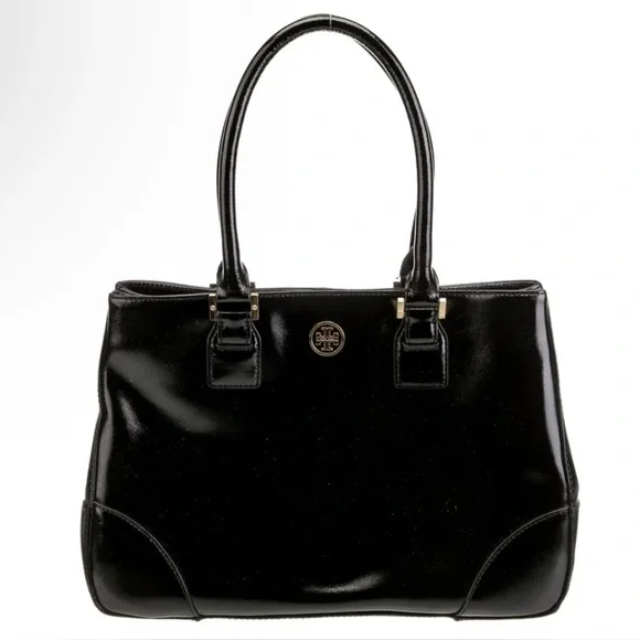 Tory Burch Black Leather Bag with Gold Accent - GUC