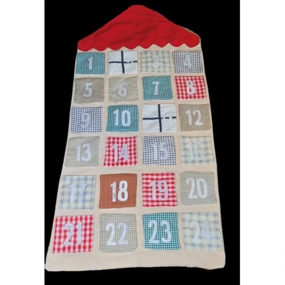 Fabric Advent Calendar Christmas Plaid Multicolor Unisex 24 Door Reusable‎