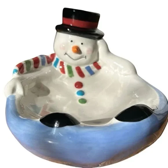 Vintage Flurries Collection Melted Snowman Holiday Christmas Trinket Dish