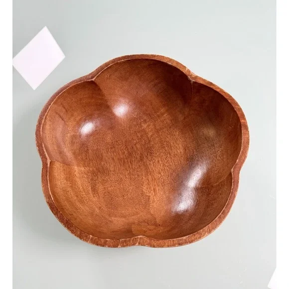 VTG Monkey Pod Handcrafted Wood‎ Bowl Flower shape Mid-century design