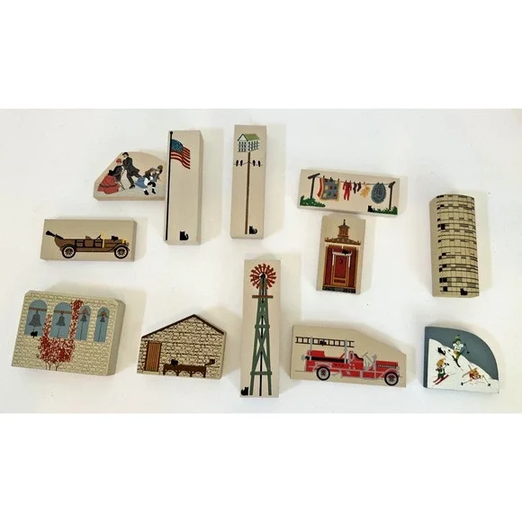 Cats Meow Village windmill USA Flag Laundry Firestruck Silo Birdhouse Set 11