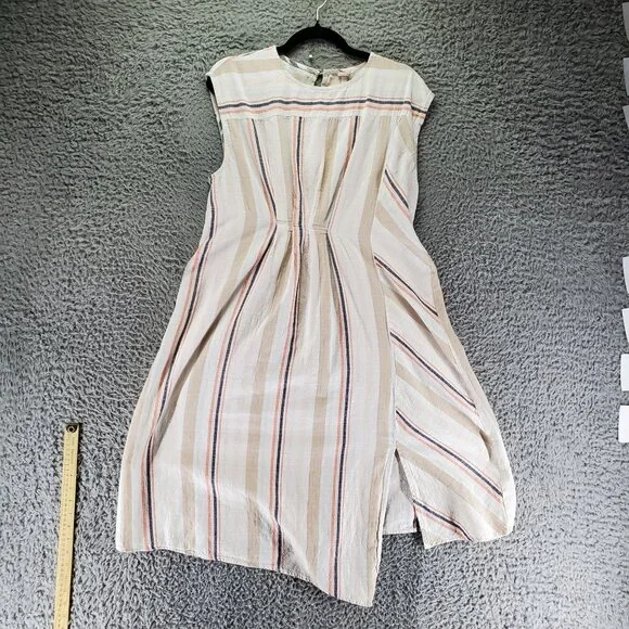 Uncle Frank Dress Womens Large Multicolor Striped Lightweight Linen Blend Midi