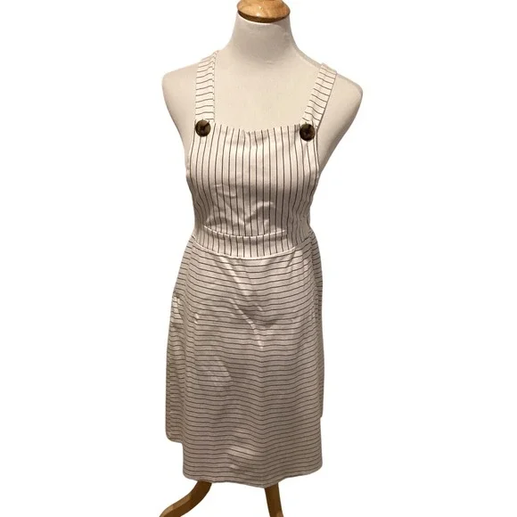 Sweet Claire White Pinstripe‎ Pinafore Overall Dress Black Stripes Buttons