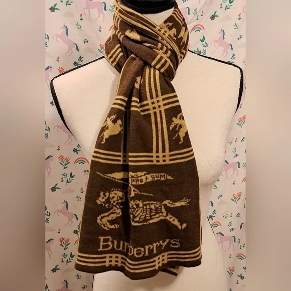 EUC Vintage 80s Burberrys Beige & Mocha Cashmere Reversable Casual Winter Scarf
