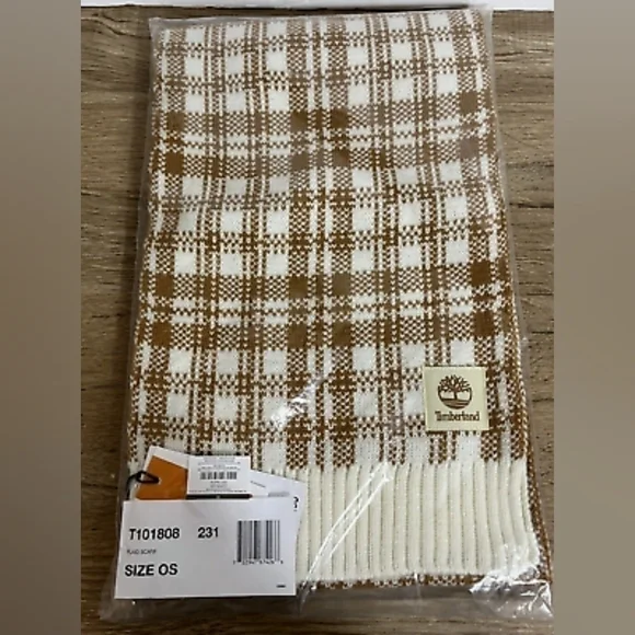 NWT Timberland Brown/White Buffalo Plaid Scarf One Size Classic!